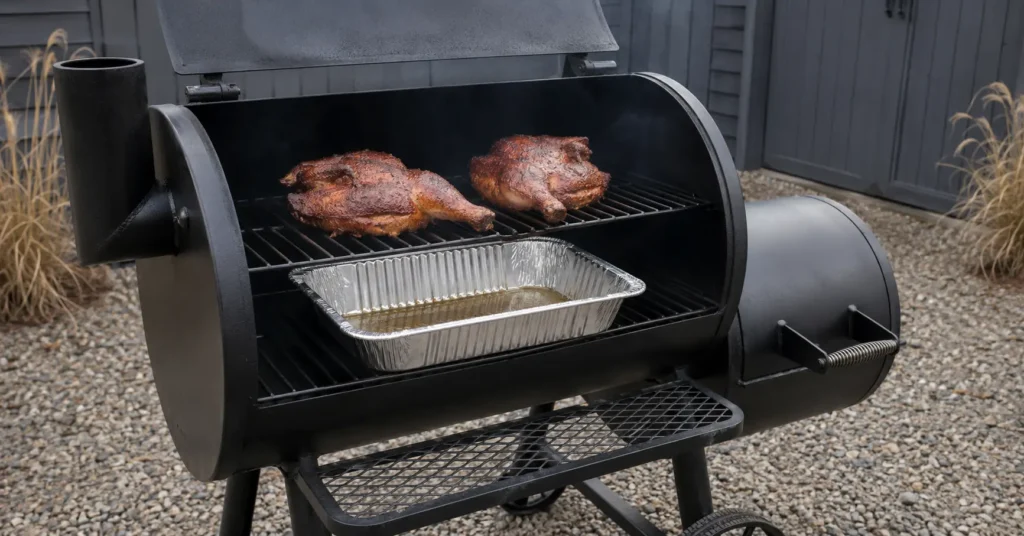 Disposable aluminum foil drip pan used for barbecue smoking