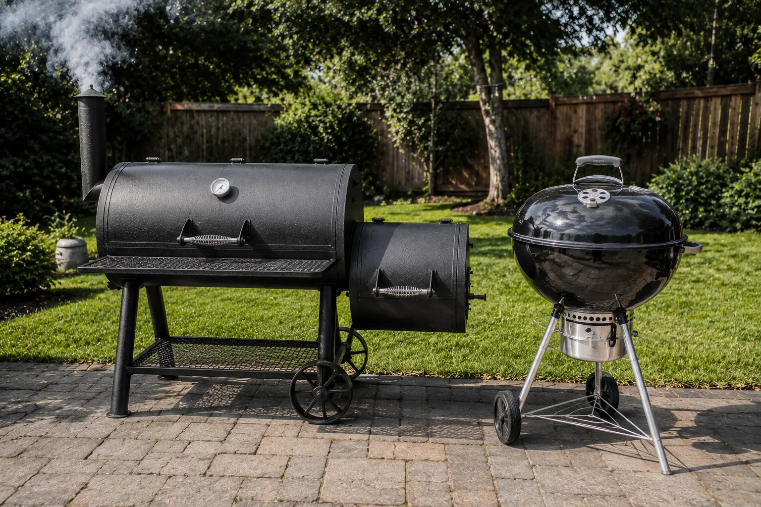Offset smoker vs charcoal grill comparison outdoors