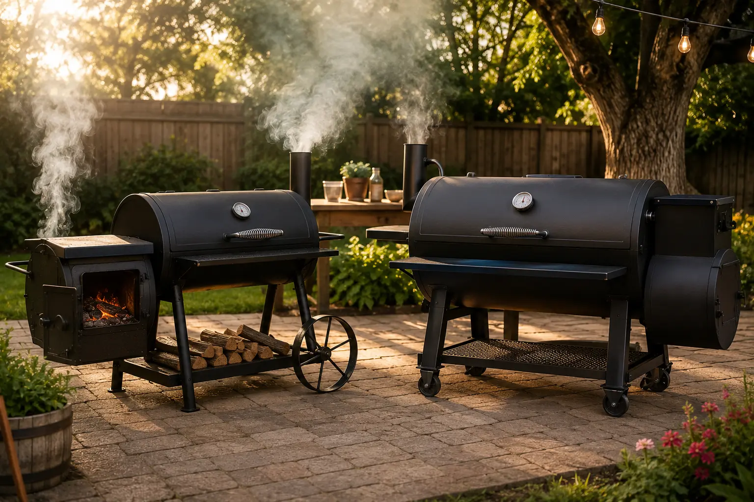 Traditional offset smoker vs reverse flow smoker side by side comparison