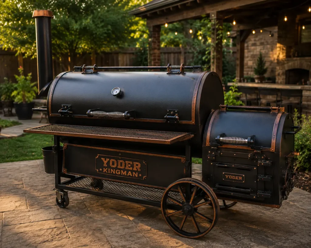 The Yoder Kingman heavy-duty offset smoker model designed for serious pitmasters.