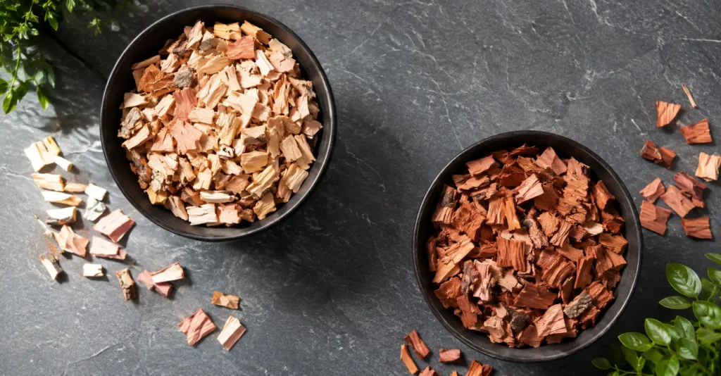 Apple and cherry fruitwood chunks for mild smoky pork and poultry flavor