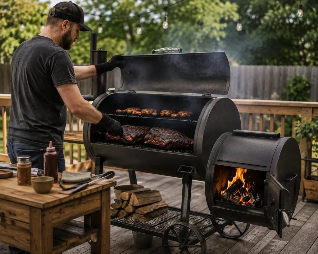 	Beginner pitmaster managing an offset smoker