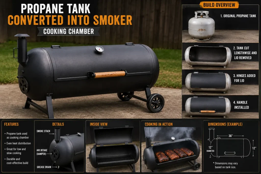 Cutting and preparing a propane tank to build a reverse flow offset smoker cooking chamber