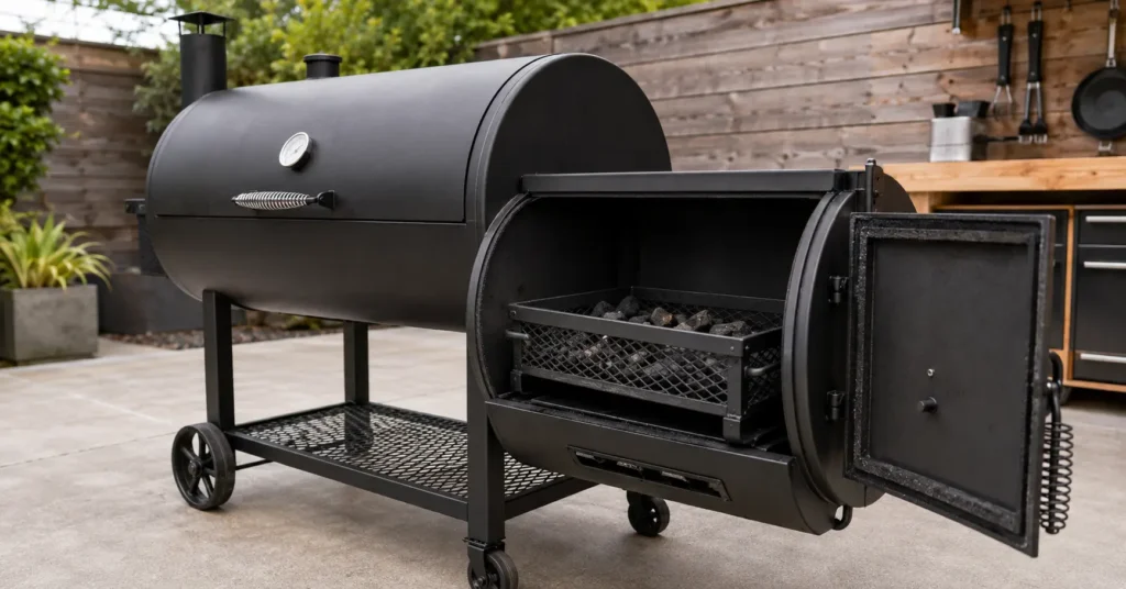 Heavy duty expanded metal charcoal basket for offset smoker firebox