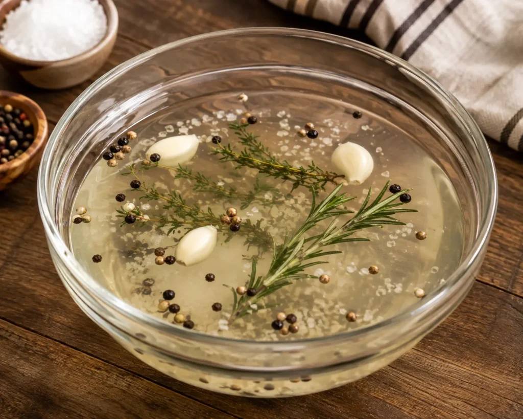 Chicken breasts brining in saltwater before smoking