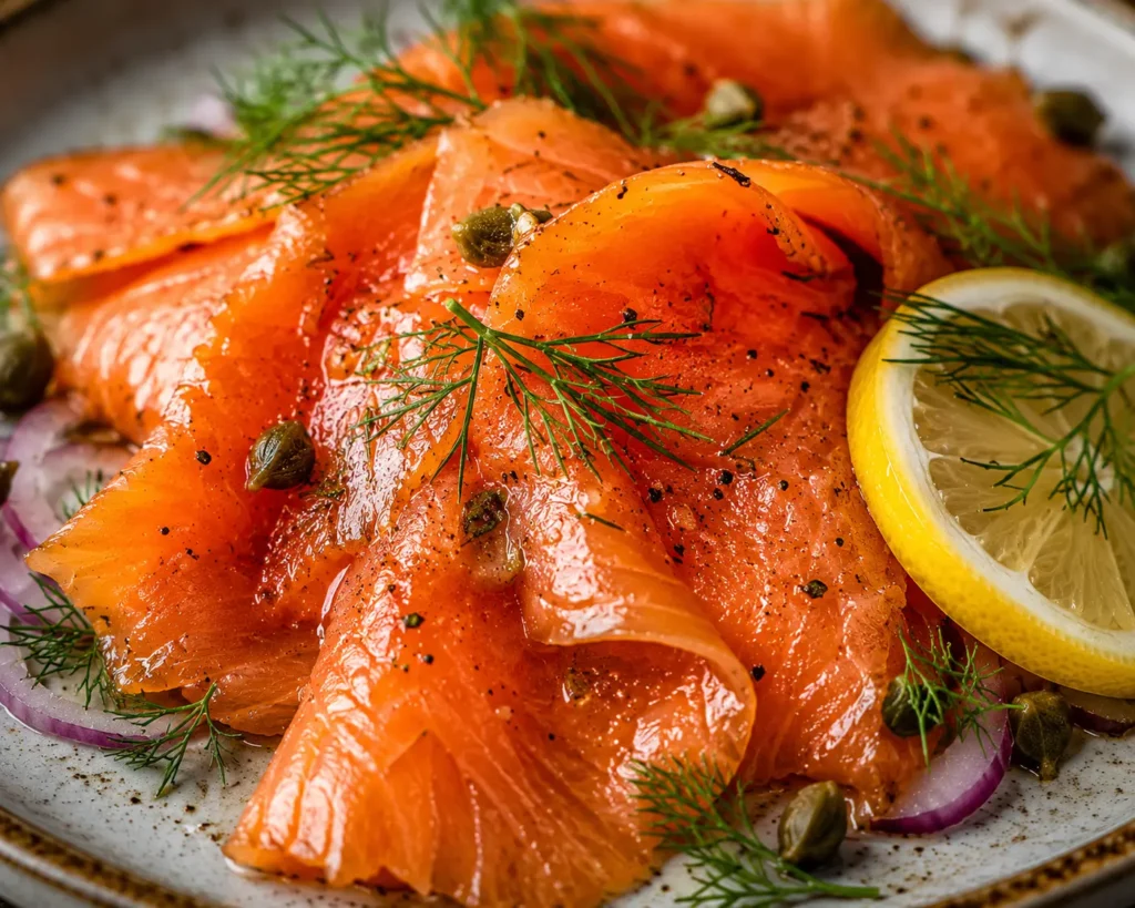 Finished smoked salmon dish ready to serve