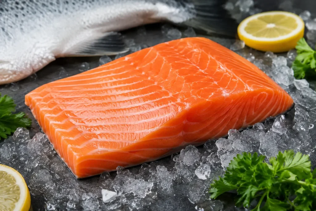 Fresh Atlantic salmon fillet with even thickness
