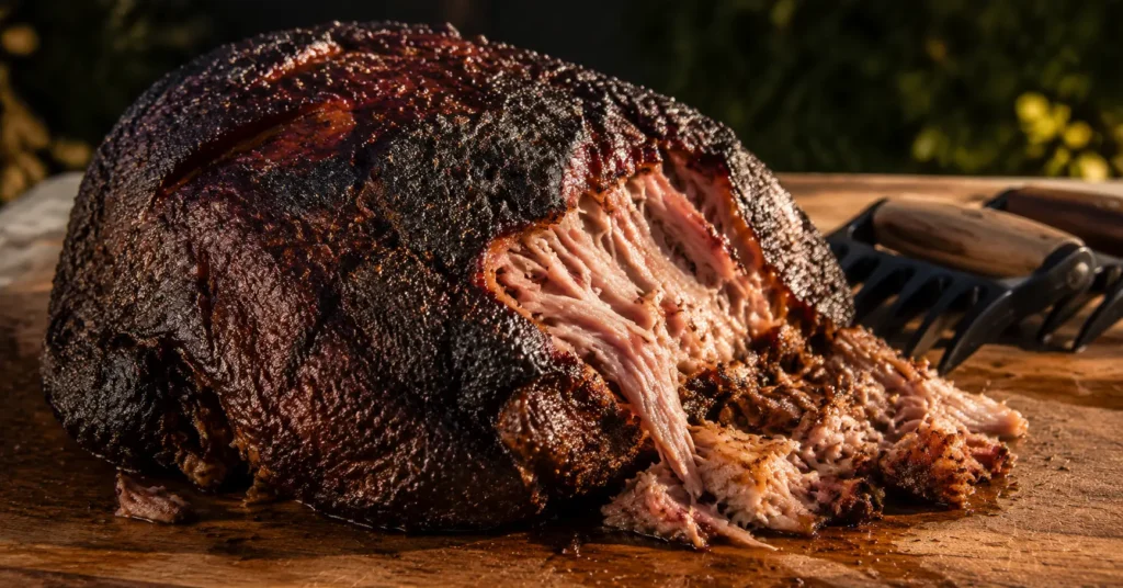 Brisket smoked with hickory wood bark