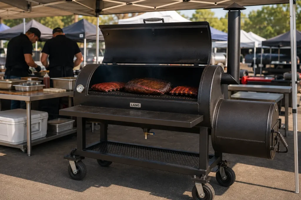 Large capacity Lang 48 Original Patio reverse flow offset smoker