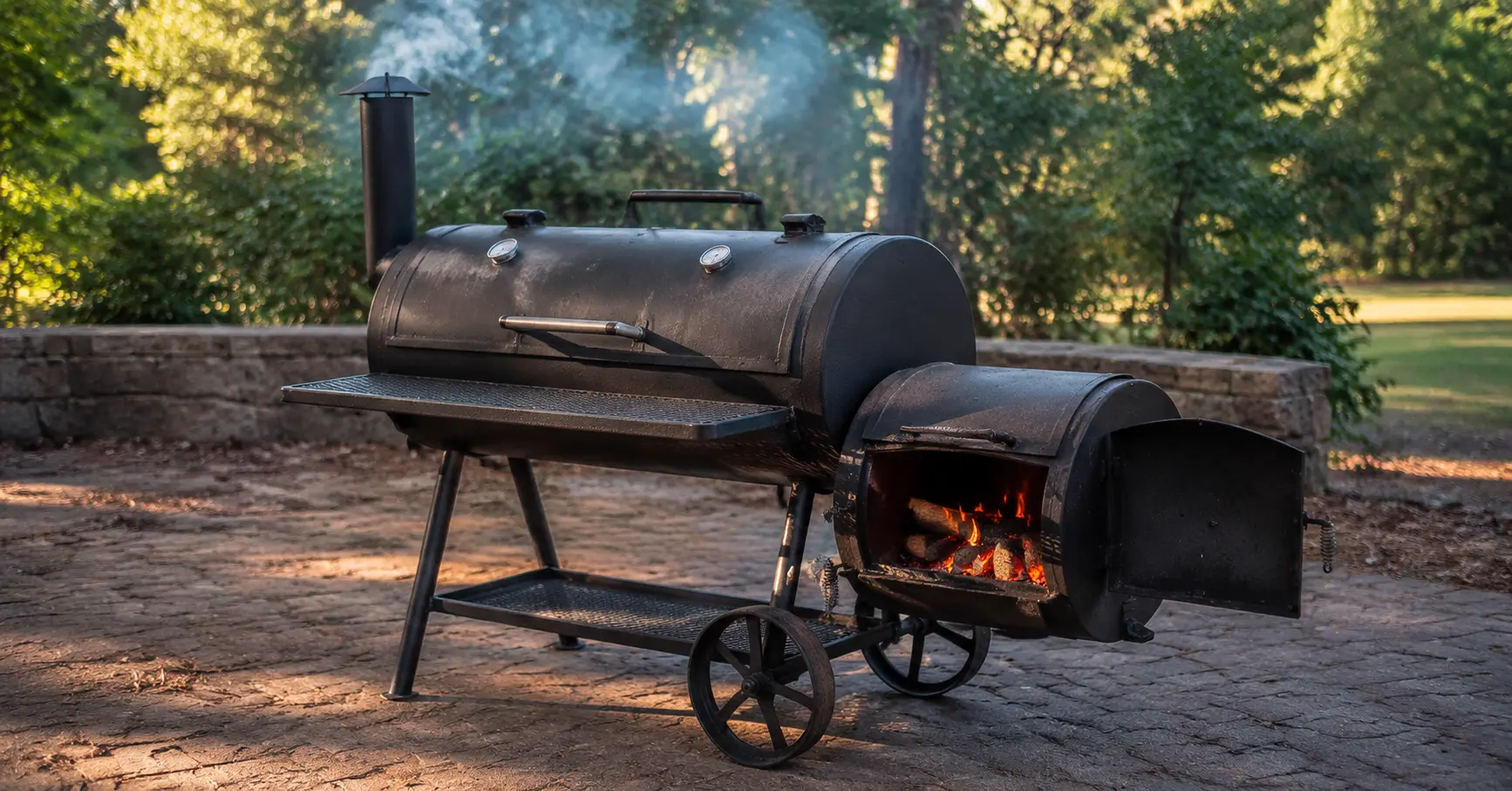 Mesquite wood for offset smoker producing thin blue smoke