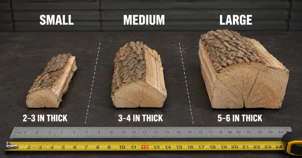 Properly sized mesquite wood splits for offset smoker