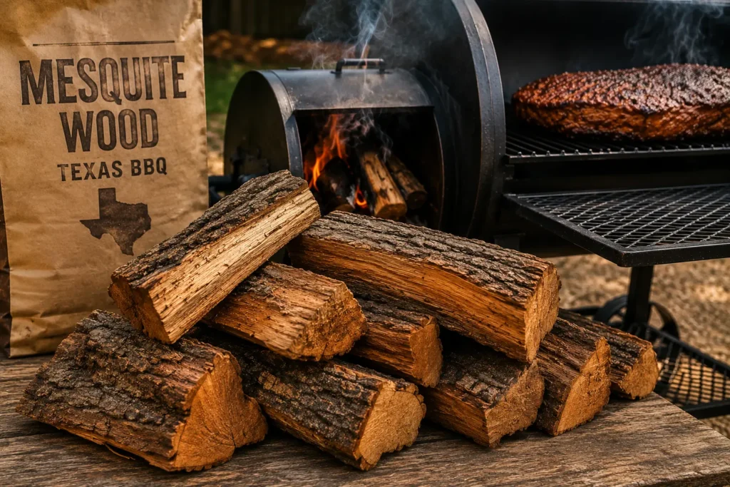 "Mesquite wood used in Texas-style barbecue smoking"