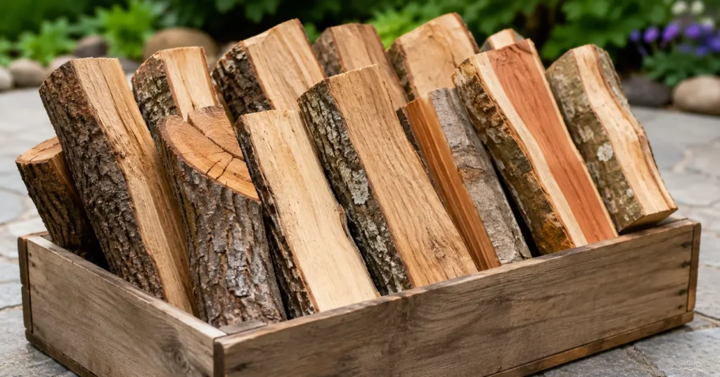 Oak wood blended with hickory and fruitwood for smoking