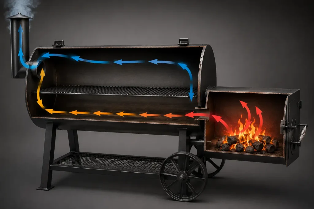 	Diagram showing airflow in standard offset smoker