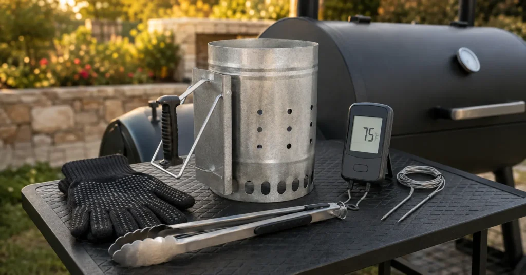 Essential tools for smoking with oak wood in an offset smoker
