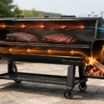 Reverse flow offset smoker with firebox and baffle plate