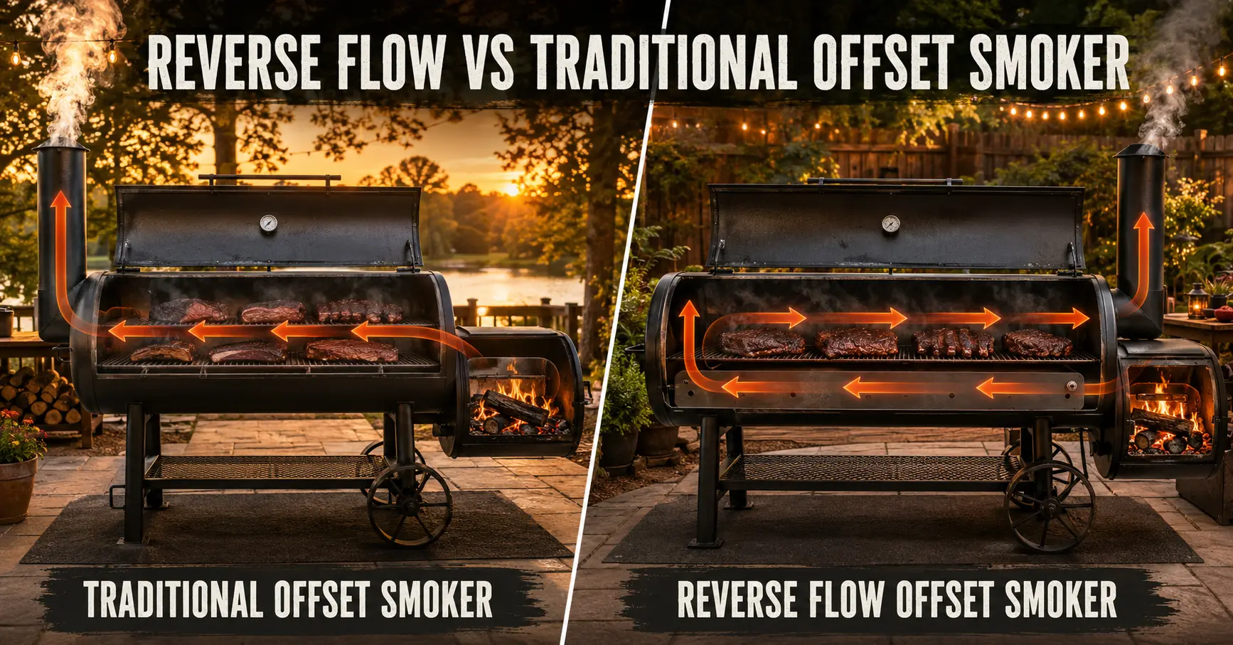 "Reverse flow offset smoker vs traditional offset smoker side by side comparison"