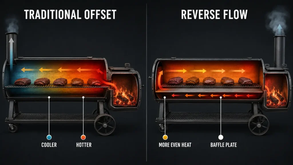 Comparison of airflow between reverse flow and traditional offset smoker