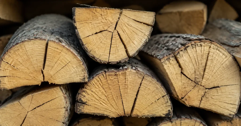 Properly seasoned hickory wood with cracked ends