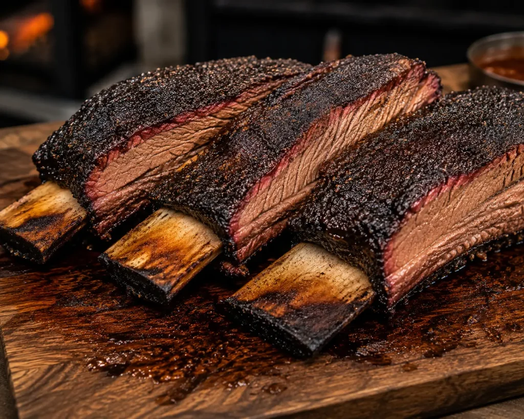 Smoked beef ribs with dark bark, Texas BBQ style