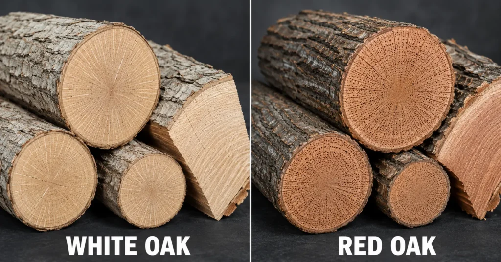 White oak and red oak firewood side by side